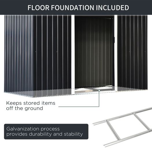 9ft x 4.25ft Corrugated Garden Metal Storage Shed Outdoor Equipment Tool Box with Foundation Ventilation & Doors Dark Grey FREE SHIPPING