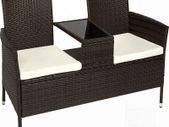 _Polyrattan Garden Bench with Table, 2-Seater, for Garden, Balcony and Patio, Plastic Feet, Garden Bench with Seat Cushion