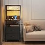 Bedside Table with Charging Station and LED Light Strips, Nightstand with Drawers, Bedside Cabinet for Living Room, Bed Side Table for Bedroom, Black Image 3