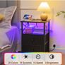 Bedside Table Set of 2, Side Table with Charging Station and Led Lights Image 2