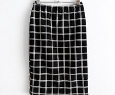 Pre Owned Black & White Grid Check Midi Pencil Skirt