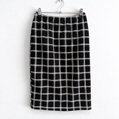 Pre Owned Black & White Grid Check Midi Pencil Skirt