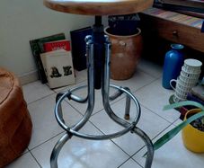antique industrial stool wood seat metal legs strong sturdy