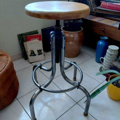 antique industrial stool wood seat metal legs strong sturdy