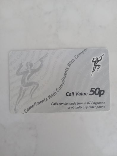 call card 50p complimentary