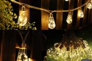 Solar Outdoor Hemp Rope String Lights - 8M 160 LED Waterproof Festoon with 16 Shatterproof Bulbs for Garden, Patio, Party, Yard, Xmas Decoration (Warm White)