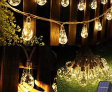 Solar Outdoor Hemp Rope String Lights - 8M 160 LED Waterproof Festoon with 16 Shatterproof Bulbs for Garden, Patio, Party, Yard, Xmas Decoration (Warm White)