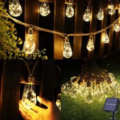 Solar Outdoor Hemp Rope String Lights - 8M 160 LED Waterproof Festoon with 16 Shatterproof Bulbs for Garden, Patio, Party, Yard, Xmas Decoration (Warm White)