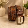 Unisex Genuine Leather Belt Vintage Embossed Design with Antique Buckle Casual & Formal Waist Belt Image 7