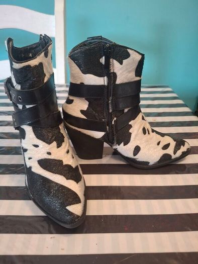 Cow print ankle boots