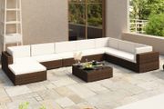 8 Piece Garden Lounge Set with Cushions Poly Rattan Brown