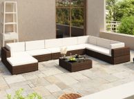 main image for ad 8 Piece Garden Lounge Set with Cushions Poly Rattan Brown
