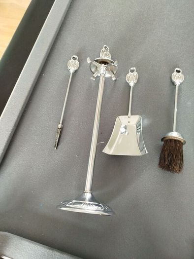 Vintage Chrome & Brass Fireplace Companion Set hell Motif (5 Piece)