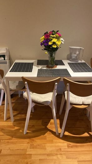 extendable table and 4 chairs