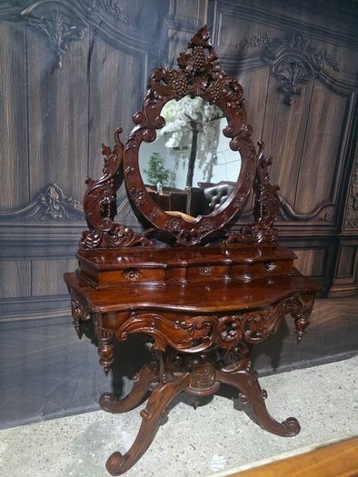 Rococo revival mahogany console table with  mirror