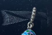 Pandora Speckled White Green &amp; Purple Egg Dangle charm