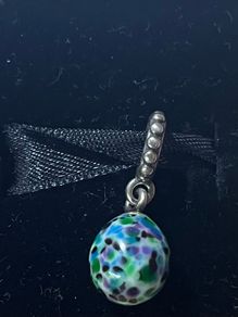 Pandora Speckled White Green & Purple Egg Dangle charm