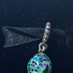 Pandora Speckled White Green & Purple Egg Dangle charm
