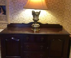 Edwardian mahogany sideboard with rope edged top, 3 drawers, 2 doors into 2 cupboards and ball and claw legs.