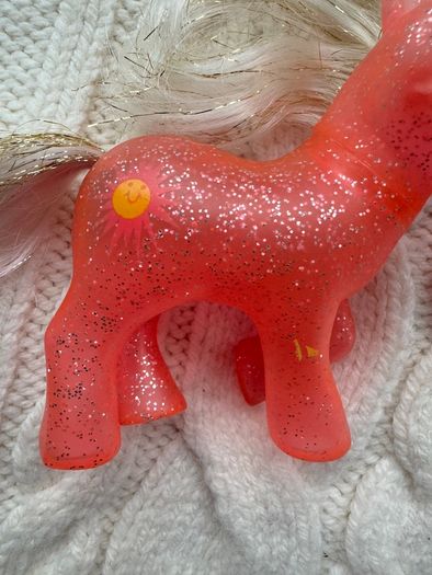 1984 Hasbro G1 Vintage My Little Pony Sunspot Sparkle Orange Glitter Pink Used PLease look at the pictures