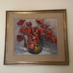 red flower oil painting