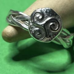 Handmade sterling silver Triskele woven ring. Size K
