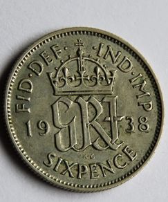 1938 Silver Sixpence lucky coin 6d