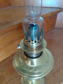 Antique French brass oil lamp works