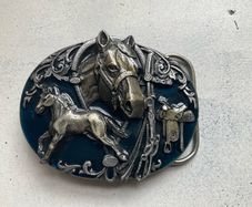 Vintage 1988 Siskiyou Pewter Western Belt Buckle - Horse & Saddle