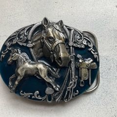 Vintage 1988 Siskiyou Pewter Western Belt Buckle - Horse & Saddle