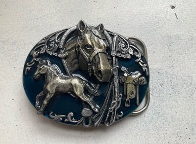 Vintage 1988 Siskiyou Pewter Western Belt Buckle - Horse & Saddle