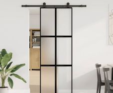 Sliding Door with Hardware Set 76x205 cm Tempered Glass&Aluminium