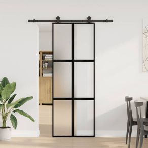 Sliding Door with Hardware Set 76x205 cm Tempered Glass&Aluminium