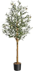 5FT Artificial Olive Tree, 150cm Large Tall Fake Plants, Artificial Olive Plants with Lifelike Leaves, Wood Trunk, Fruits, Suitable for Indoor Outdoor Living Room Garden Decor