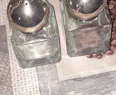 Beautiful Pair of Glass Salt and Pepper Cellars Silver Plated Tops