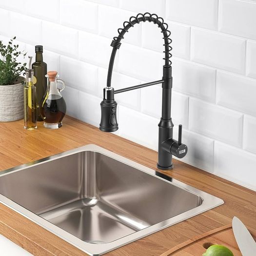 NEW SALE | Black Kitchen Tap,Spring Kitchen Taps with Pull Out Spray,3 Spray Modes 360 Degree Swivel High Arc Single Handle Kitchen Sink Mixer Tap with Pull Down Sprayer BLACK