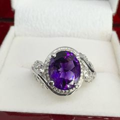 Silver Natural Moroccan Amethyst "Leafy Grace" Ring