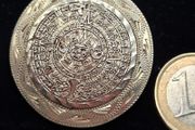 Vintage Taxco Mayan Calendar Disc Pendant Pin Brooch Sterling Silver
