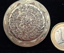 Vintage Taxco Mayan Calendar Disc Pendant Pin Brooch Sterling Silver