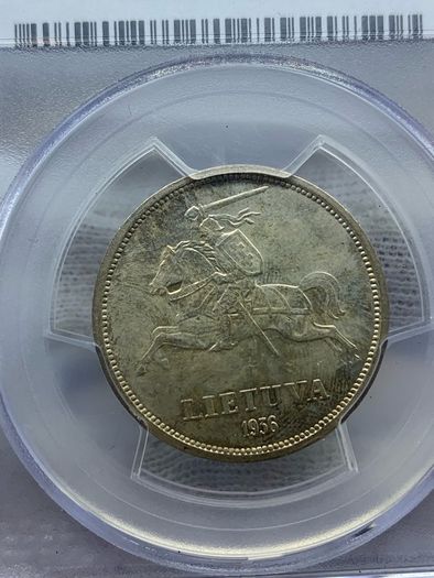 Lithuania 1936 silver 5 litai PCGS MS62 Rare uncirculated