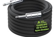 12 AWG Speaker Cable 3m 1/4 Inch [Noise-Free Design - Dual OFC Copper Shielding] Kevlar-Reinforced Nylon Braided Bass/Guitar Speaker Cable for Marshall, Boss, Fender Guitar Amps