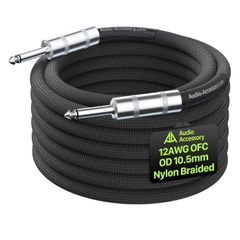 12 AWG Speaker Cable 3m 1/4 Inch [Noise-Free Design - Dual OFC Copper Shielding] Kevlar-Reinforced Nylon Braided Bass/Guitar Speaker Cable for Marshall, Boss, Fender Guitar Amps