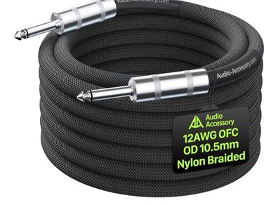 12 AWG Speaker Cable 3m 1/4 Inch [Noise-Free Design - Dual OFC Copper Shielding] Kevlar-Reinforced Nylon Braided Bass/Guitar Speaker Cable for Marshall, Boss, Fender Guitar Amps