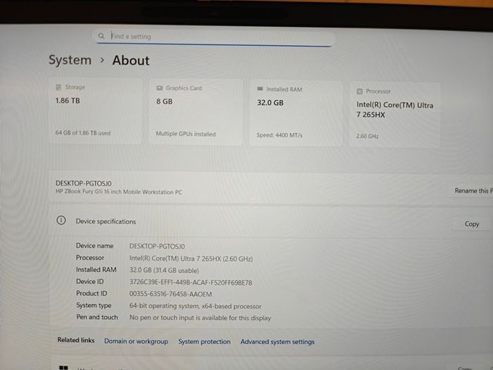Hp Zbook Fury G1i 16 | Ultra 7 | 32GB | 1TB | 16" Wuxga | RTX 8GB | Warranty | Win11