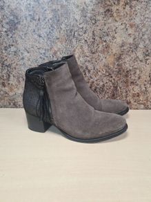 Women's Amy Huberman Bourbon Ankle Boots Heels Grey Leather Suede Size Uk 6 Eu 39