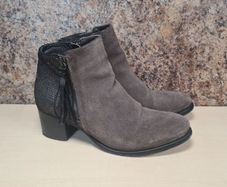 Women's Amy Huberman Bourbon Ankle Boots Heels Grey Leather Suede Size Uk 6 Eu 39