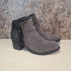 Women's Amy Huberman Bourbon Ankle Boots Heels Grey Leather Suede Size Uk 6 Eu 39