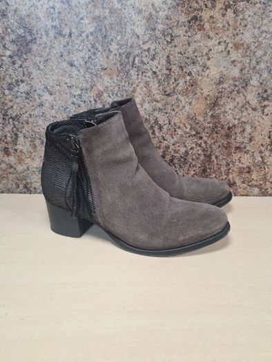 Women's Amy Huberman Bourbon Ankle Boots Heels Grey Leather Suede Size Uk 6 Eu 39