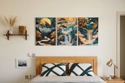3 framed printed canvas 35x55cm each