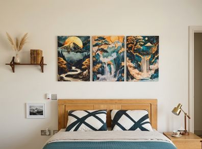 3 framed printed canvas 35x55cm each